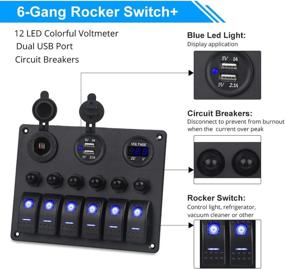 img 2 attached to 🚤 WATERWICH Marine Boat Car 6 Gang Toggle Rocker Switch Panel with LED Voltmeter and Car Charger - Waterproof, Ignition Control, 12V/24V Circuit Breaker - Ideal for RVs, Vehicles, Trucks