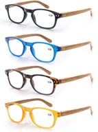 👓 stylish wood-look reading glasses: 4 pack, spring hinges, men & women readers logo