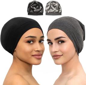 img 4 attached to Satin Bonnet Lined Sleeping Beanie Hat - Bamboo Headwear for Frizzy Natural Hair - 🎩 Nurse Cap for Women and Men: A Luxurious Solution to Preserve and Tame Your Hair Overnight