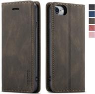 📱 premium leather flip wallet case for iphone 8, iphone 7, iphone se (2nd gen) - rfid blocking, card slots, magnetic kickstand - 4.7-inch, coffee color logo