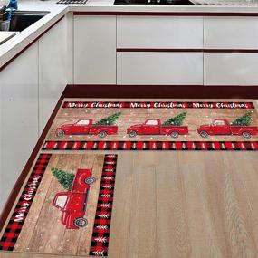 img 4 attached to 🎄 Набор ковриков для кухни на Рождество: красный грузовик с елкой, набор из 2 штук, маты без скольжения - коврик с деревянным узором из снежинок - коврик для входа, ковер для беговой дорожки в области, впитывающий коврик для ванной комнаты, размер: 19,7x31,5 дюймов + 19,7x47,2 дюйма.