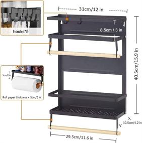 img 3 attached to 🧲 Magnetic Fridge Organizer: 3 Tier Spice Rack, Paper Towel Holder, Hooks | Max Load 45 lbs | 16x12x4 Inch Black