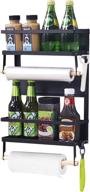 🧲 magnetic fridge organizer: 3 tier spice rack, paper towel holder, hooks | max load 45 lbs | 16x12x4 inch black логотип