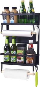 img 4 attached to 🧲 Magnetic Fridge Organizer: 3 Tier Spice Rack, Paper Towel Holder, Hooks | Max Load 45 lbs | 16x12x4 Inch Black