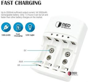 img 2 attached to 🔋 RED SHIELD Intelligent Battery Charger with LED Status Lights for 9V, AA, AAA, Ni-MH, Ni-CD, and Li-Ion Rechargeable Batteries. Enhanced Power Technology, Short Circuit Protection, and Worldwide Compatibility.