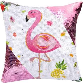 img 4 attached to 🦩 WERNNSAI Sequins Flamingo Pillow Covers - 16 x 16 Inch Pink Mermaid Decorative Cushion Covers | Birthday, Wedding, Xmas Gift Throw Pillow Cases | Sofa, Chair, Bed, Car Décor (NO Pillow Inserts)