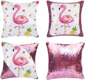 img 3 attached to 🦩 WERNNSAI Sequins Flamingo Pillow Covers - 16 x 16 Inch Pink Mermaid Decorative Cushion Covers | Birthday, Wedding, Xmas Gift Throw Pillow Cases | Sofa, Chair, Bed, Car Décor (NO Pillow Inserts)