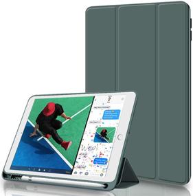 img 4 attached to Чехол Kenke iPad 9.7 2018/2017 с держателем для карандаша, автоматическим включением и выключением и трехслойной подставкой, ударопрочный мягкий чехол из ТПУ для iPad 9.7 дюйма 6-го/5-го поколения, в темно-зеленом цвете.
