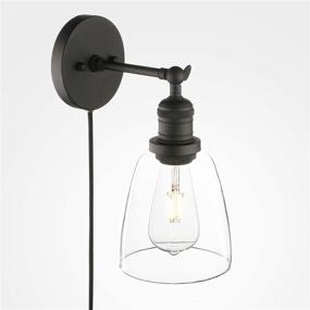 img 2 attached to Modern Matte Black Plug-in Wall Sconce for Bathroom Vanity with Clear Glass Shade - Phansthy 5.5 Inch Light