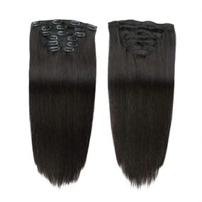 img 3 attached to 💇 Double Weft Remy Human Hair Extensions - Straight Clip-in Full Head 7pcs, 70g (1B Natural Black, 70g-18in)