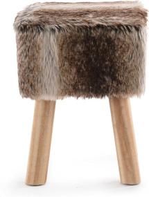 img 3 attached to 🦊 Cheer Collection 11-inch Square Ottoman: Plush Brown Fox Faux Fur Footstool with Wooden Legs