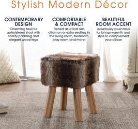 img 1 attached to 🦊 Cheer Collection 11-inch Square Ottoman: Plush Brown Fox Faux Fur Footstool with Wooden Legs