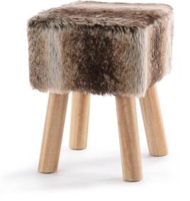 img 4 attached to 🦊 Cheer Collection 11-inch Square Ottoman: Plush Brown Fox Faux Fur Footstool with Wooden Legs