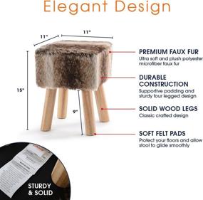 img 2 attached to 🦊 Cheer Collection 11-inch Square Ottoman: Plush Brown Fox Faux Fur Footstool with Wooden Legs