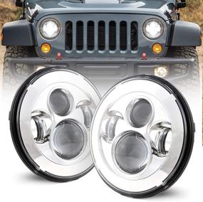 img 4 attached to 🐄 Прожекторные фары COWONE Cree 7 дюймов LED | Совместимы с Jeep Wrangler 1997-2018 JK TJ LJ CJ Hummer H1 H2 | Хромированные фары