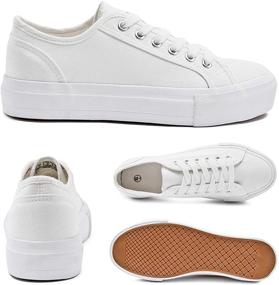 img 2 attached to 👟 Women's White Platform Sneakers - Black Tennis Shoes for Casual Fashion, Lace-Up Canvas Walking Flats