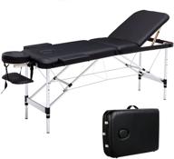 🛋️ professional portable massage table - 73 inch, 3 folding sections, height adjustable, aluminum frame, carrying case - ideal for massage spa, tattoo salon - black logo