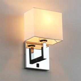 img 4 attached to Modern Chrome Finish Single Wall Sconce with White Textile 🔆 Shades - Small Nightstand Lamp with On/Off Switch for Bedroom Reading