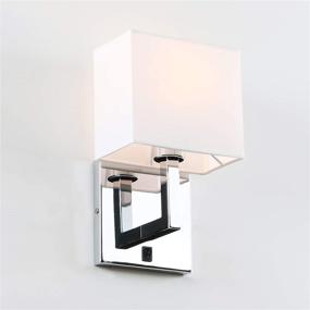 img 2 attached to Modern Chrome Finish Single Wall Sconce with White Textile 🔆 Shades - Small Nightstand Lamp with On/Off Switch for Bedroom Reading