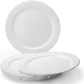 img 2 attached to 🍽 OCCASIONS 40 Plates Pack - Elegant Vintage Party Plastic Plates for Weddings & Events (10.25'' Dinner Plate, Portofino in White)