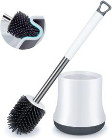 img 4 attached to 🚽 White Silicone Toilet Bowl Brush and Holder Set by ENSPOWAY - Modern Design, Deep Cleaning Rubber Brushes with Non-Slip Long Handle, Quick Drying