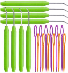 img 4 attached to 🧶 Green Loom Knit Hook Set and Crochet Needle Kit - 8 Pcs Knitting Loom Hooks with 12 Pcs Colorful Plastic Sewing Needles for Knitting Looms and Boards