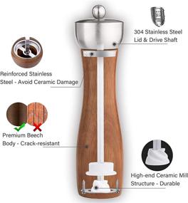 img 3 attached to 🧂 CTSZOOM Salt and Pepper Grinder Set – Premium Beech Wooden Manual Salt Grinder Pepper Mill Shakers with Ceramic Spice Grinders – Easy Adjustable Coarseness - 8 inches (Pack of 2)