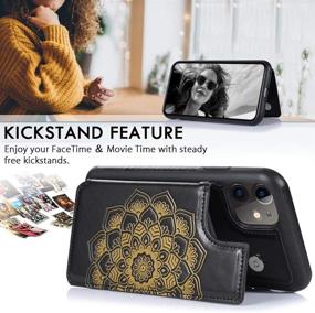 img 1 attached to CASEOWL iPhone 11 Case with Card Holder - RFID Blocking, Kick Stand, Wrist Strap - Magnetic Car Mount Compatible - Mandala Embossed Leather Flip Cover for iPhone 11(2019), Black