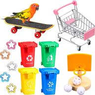 🐦 enhance bird training with 12-piece toy set: skateboard, garbage cans, basketball, shopping cart & more! logo