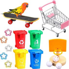 img 4 attached to 🐦 Enhance Bird Training with 12-Piece Toy Set: Skateboard, Garbage Cans, Basketball, Shopping Cart & More!