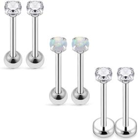 img 4 attached to 💎 Yaalozei Stainless Steel Stud Earrings: Stunning 16G-18G Women's Cartilage, Tragus, and Helix Piercing Jewelry with Created-Opal - 3MM, 6Pcs-12Pcs