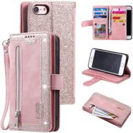 retro rose gold wallet case for iphone 6 plus & 6s plus - 9 card holder slots, zipper pocket, handbag design, pu leather, magnetic closure, kickstand, wrist strap, tpu shockproof, flip case logo