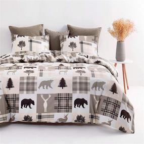 img 2 attached to 🌲 Wake In Cloud - Rustic Patchwork Comforter Set, Lodge Woodland Wildlife Bear Moose Elk Pine Trees Pattern, Soft Microfiber Bedding (3pcs, Queen Size)