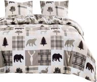 🌲 wake in cloud - rustic patchwork comforter set, lodge woodland wildlife bear moose elk pine trees pattern, soft microfiber bedding (3pcs, queen size) logo