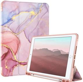 img 4 attached to 💜 PIXIU iPad 9.7 inch Case with Pencil Holder - Full Body Protective Folio Leather Smart Case - Purple Marble Design