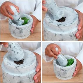 img 1 attached to Large Marble Mortar and Pestle Set - 5.6 Inch, 2.2 Cup - 🥑 Reversible Solid Stone Grinder - Perfect for Guacamole - Includes Silicone Lid/Mat and Spoon