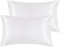 hansleep pack of 2 silky queen satin pillowcases – soft hair and skin pillow covers, wrinkle and fade resistant with envelope closure (white, queen size 20x30) logo