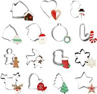 15pcs stainless steel christmas cookie cutters set | snowman, stocking, gloves, christmas tree, bells, santa claus, snowflakes, elk, balloon, stars, love, house | baking molds for cookies logo