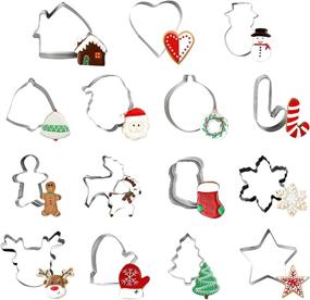 img 4 attached to 15PCS Stainless Steel Christmas Cookie Cutters Set | Snowman, Stocking, Gloves, Christmas Tree, Bells, Santa Claus, Snowflakes, Elk, Balloon, Stars, Love, House | Baking Molds for Cookies