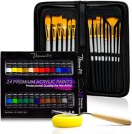 🎨 premium acrylic paint set with 24 vibrant colors and 15 artist brushes - ultimate kit for canvas, wood, ceramic, fabric (acrylic paint brush set) logo