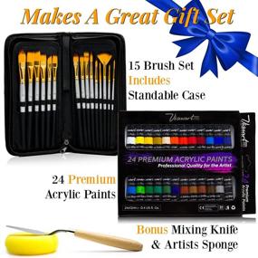 img 3 attached to 🎨 Premium Acrylic Paint Set with 24 Vibrant Colors and 15 Artist Brushes - Ultimate Kit for Canvas, Wood, Ceramic, Fabric (Acrylic Paint Brush Set)