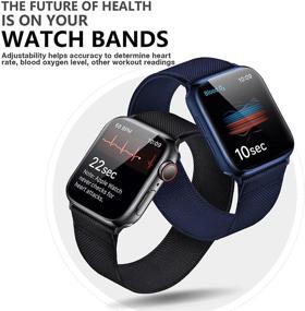 img 2 attached to 🔗 Stretchy Nylon Solo Loop Bands for Apple Watch 42/44/45mm - Adjustable Braided Sport Elastics for Men and Women - Compatible with iWatch Series 7/6/5/4/3/2/1/SE - Black