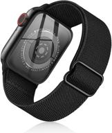 🔗 stretchy nylon solo loop bands for apple watch 42/44/45mm - adjustable braided sport elastics for men and women - compatible with iwatch series 7/6/5/4/3/2/1/se - black logo