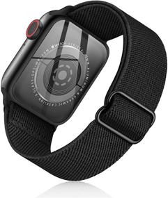 img 4 attached to 🔗 Stretchy Nylon Solo Loop Bands for Apple Watch 42/44/45mm - Adjustable Braided Sport Elastics for Men and Women - Compatible with iWatch Series 7/6/5/4/3/2/1/SE - Black