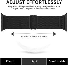 img 3 attached to 🔗 Stretchy Nylon Solo Loop Bands for Apple Watch 42/44/45mm - Adjustable Braided Sport Elastics for Men and Women - Compatible with iWatch Series 7/6/5/4/3/2/1/SE - Black