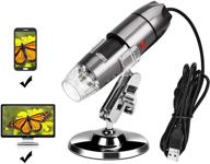 🔬 gray usb digital microscope - 40-1000x magnification camera, 8 led lights, handheld mini microscope for kids and students with stand - compatible with android smartphone and windows computer logo