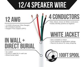 img 2 attached to 🔊 Провод для акустики Voltive 12/4 - 12 AWG/Gauge 4 проводника - сертифицирован для использования внутри стен и на открытом воздухе - медь без кислорода - катушка на 100 футов - белый