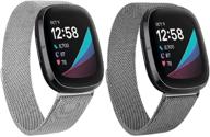 браслет для часов fitbit versa 3 sinpy, 2 шт. металлические магнитные замки петля стальные браслеты: регулируемая сменная ремешок для трекера fitbit sense - серебро/пушечно-серый логотип