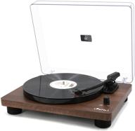 bluetooth record player with speakers - lp&amp;no.1 belt-drive stereo turntable for vinyl records (3-speed), usb & rca output, vinyl to digital conversion, wireless bluetooth technology - walnut logo