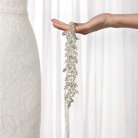 img 1 attached to SWEETV Rose Gold & Silver Rhinestone Bridal Belt - Handmade Beaded Leaf Wedding Dress Sash for Bridesmaids